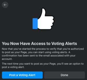 Facebook Voting Alerts success confirmation