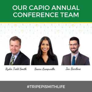 "Our CAPIO Annual Conference Team" with headshots of Ryder Todd Smith, Saara Lampwalla and Jon Barilone