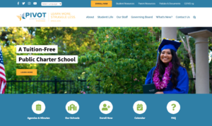 A photo of the Pivot Charter School Riverside campus website homepage. 
