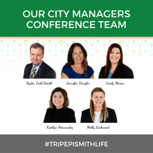 The Tripepi Smith City Managers Conference team: Ryder Todd Smith, Jennifer Vaughn, Emily Mason, Kaetlyn Hernandez and Molly Lockwood.